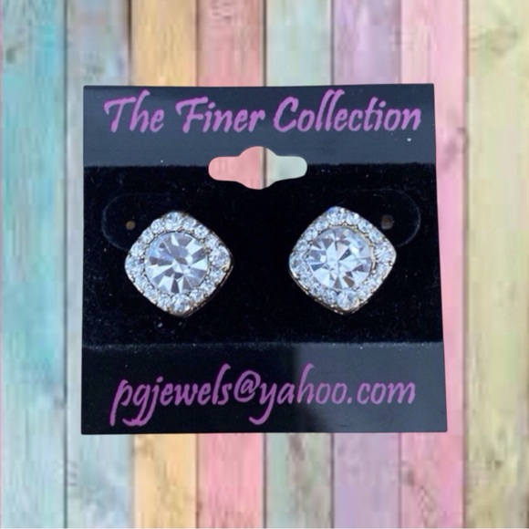 Pg Jewels Jewelry - Pg Jewels Rhinestone Square Post Earrings NEW